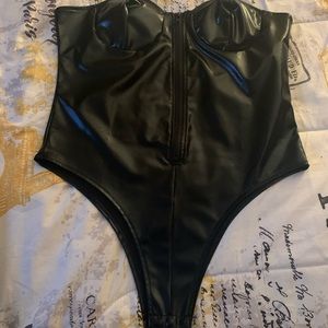 SHEIN black pleather body suit